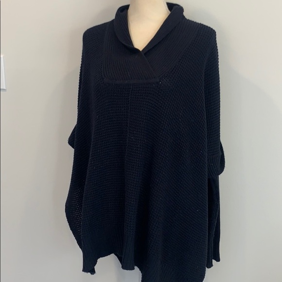 Cross Over Shawl Collar Rib Knit Sweater Poncho - Picture 1 of 4